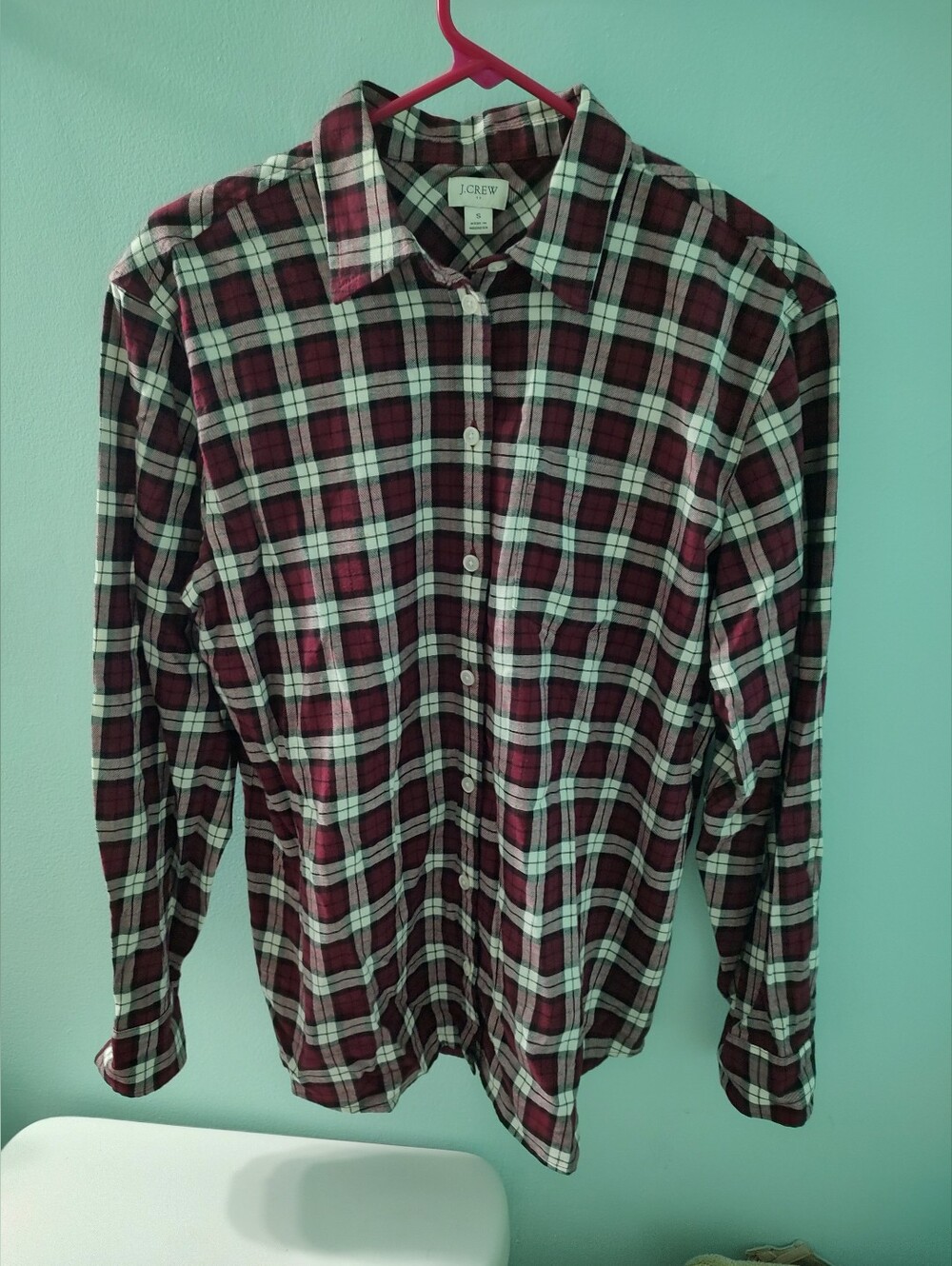 J. Crew Women Burgundy and White Plaid Button-Down Shirt - Picture 2 of 2
